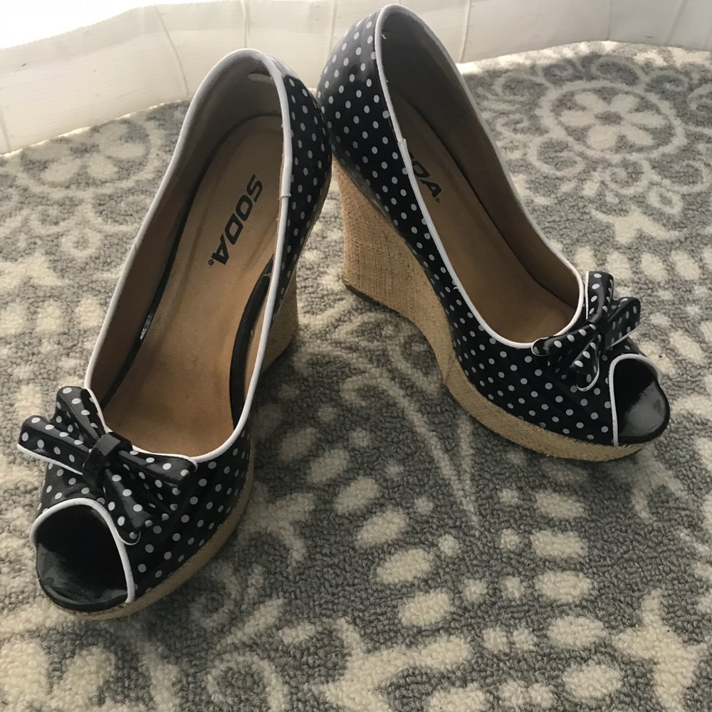 Black & White Peep Toe Wedge Sandal
